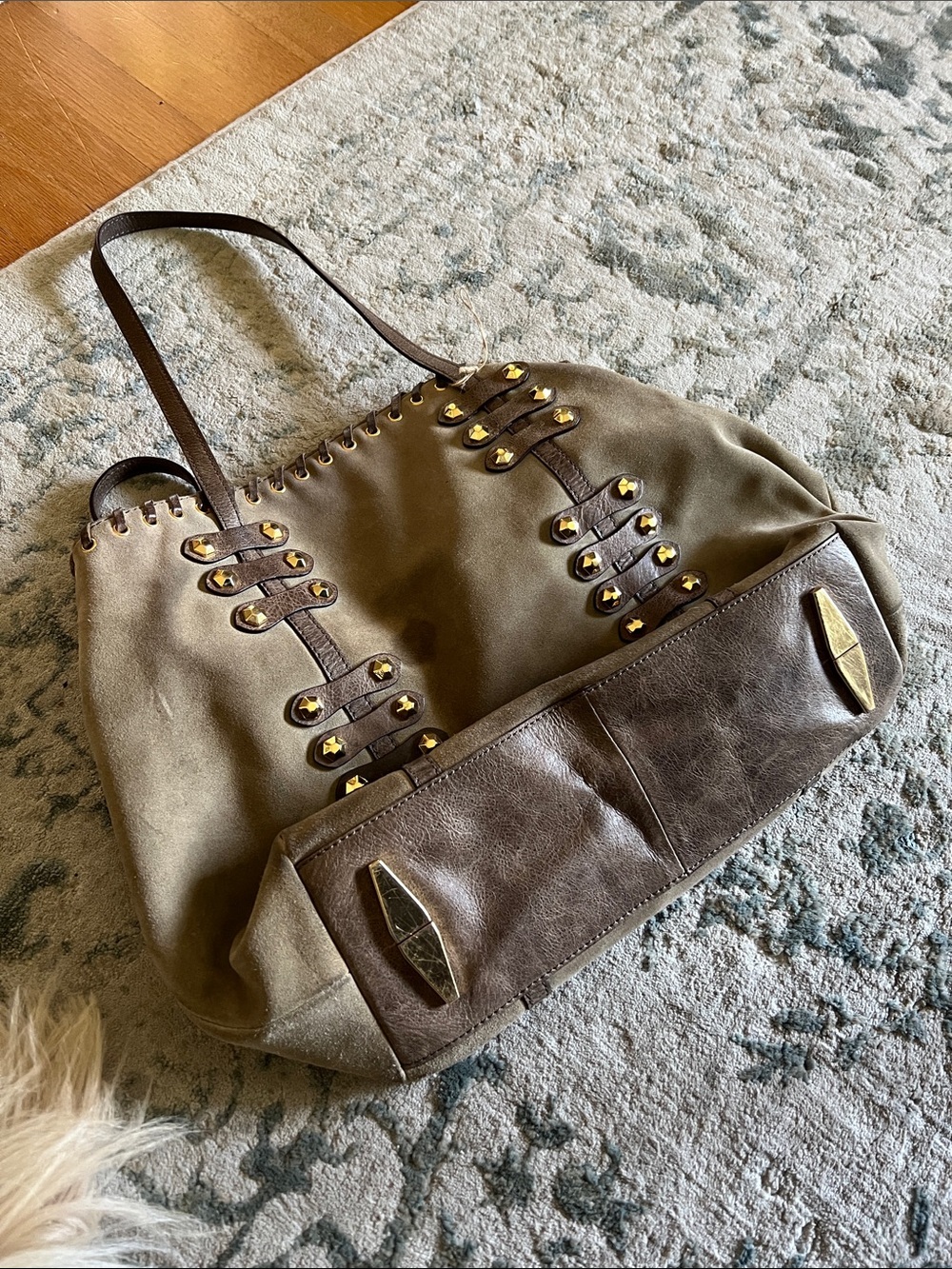 orYANY Olive Green and Brown Leather-Trim Satchel